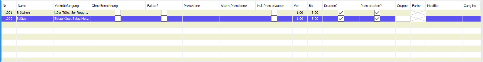 9. Liste und optionen der Unterartikel / Auswahlfenster